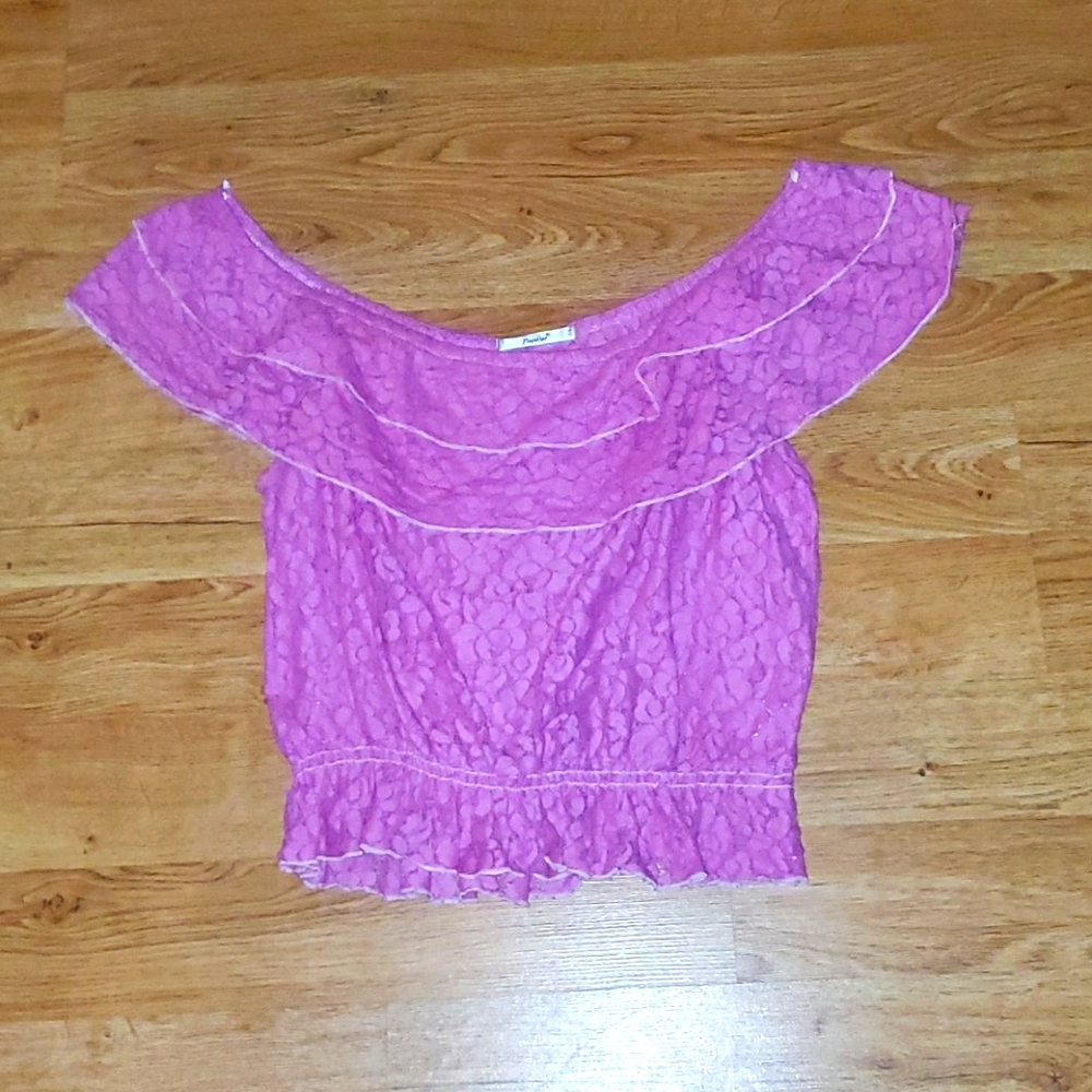 Papaya Off the shoulder Lace Crop Shirt Hot Pink